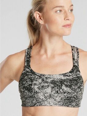 Athleta Black & White Printed Double-Strap Sports Bra